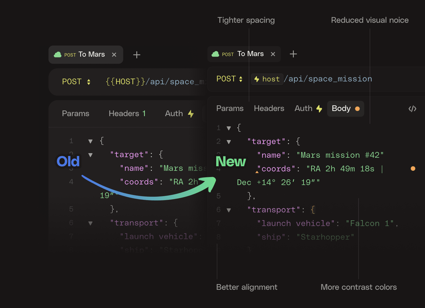 UI refresh — request editor