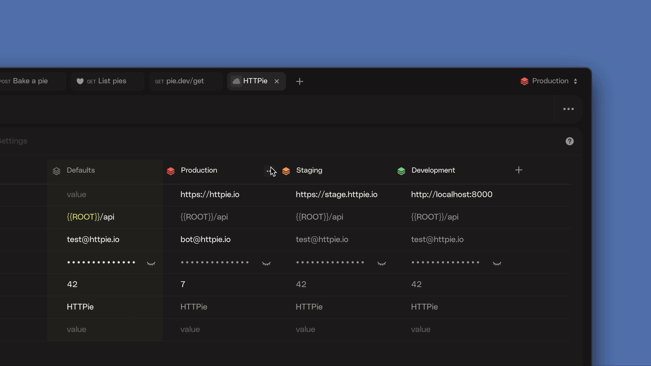 Use the Shift left/right menu items to re-order environments