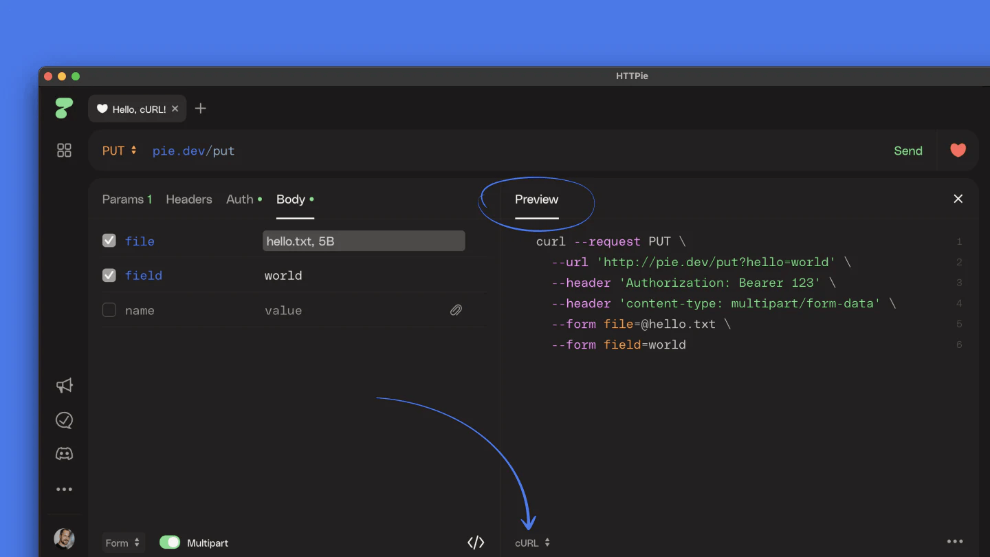 cURL command generation