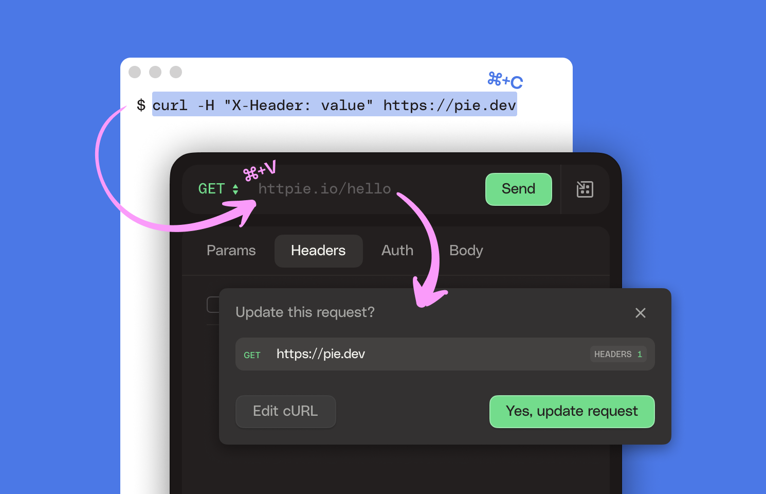Import cURL command into HTTPie simply by pasting it into the URL bar