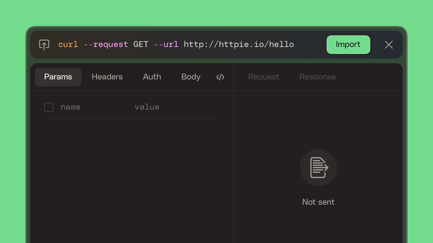 cURL command in the URL field
